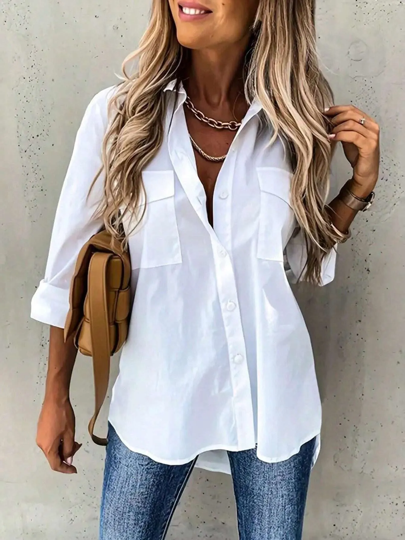 Asymmetrical Hem Shirt with Front Short and Back Long Design
