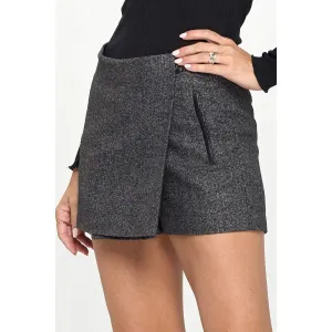 Asymmetrical Wrap Mini Skort with Faux Leather Trim