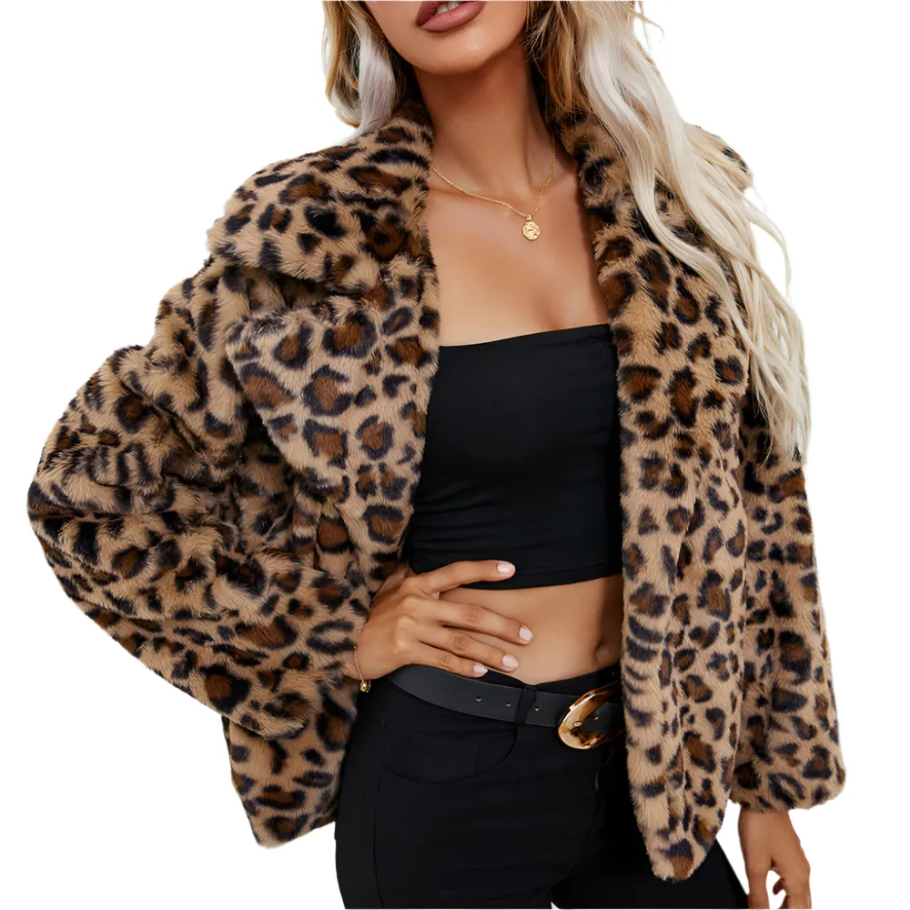 Aurora – Leopard Print Women's Faux Fur Coat