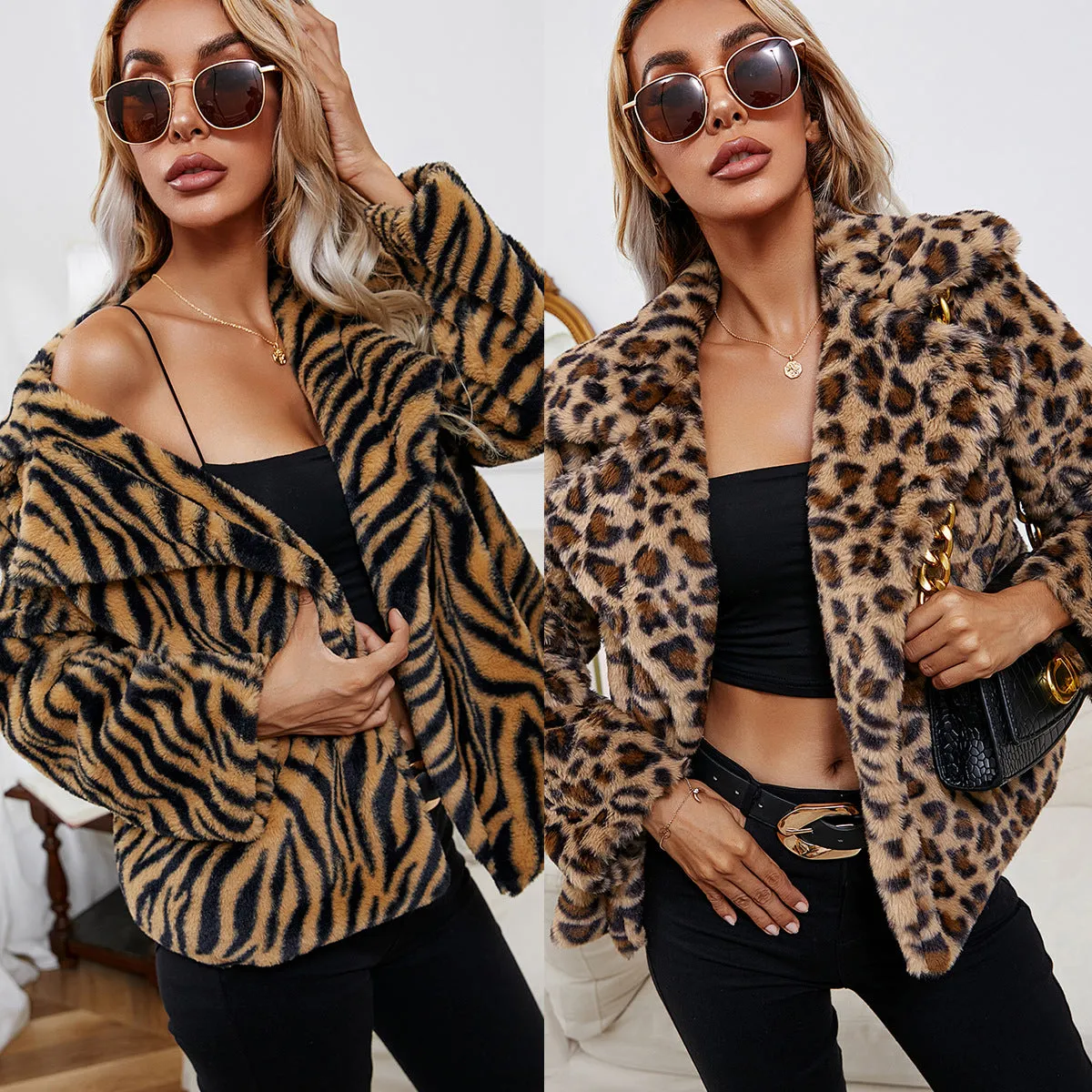 Aurora – Leopard Print Women's Faux Fur Coat
