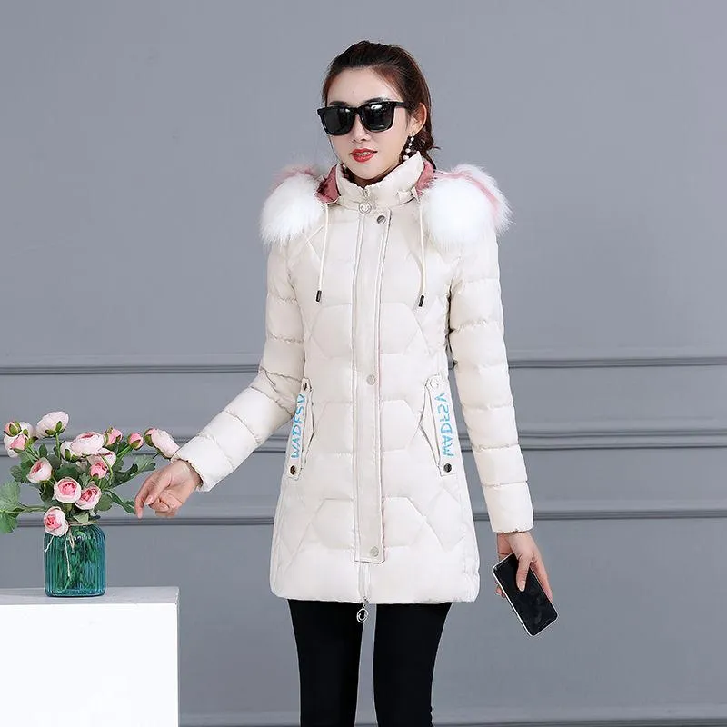 Autumn and Winter Seasons Waist and Show Figure Down Padded Jacket Women's Mid-length Thick Coat Slim and Fashionable