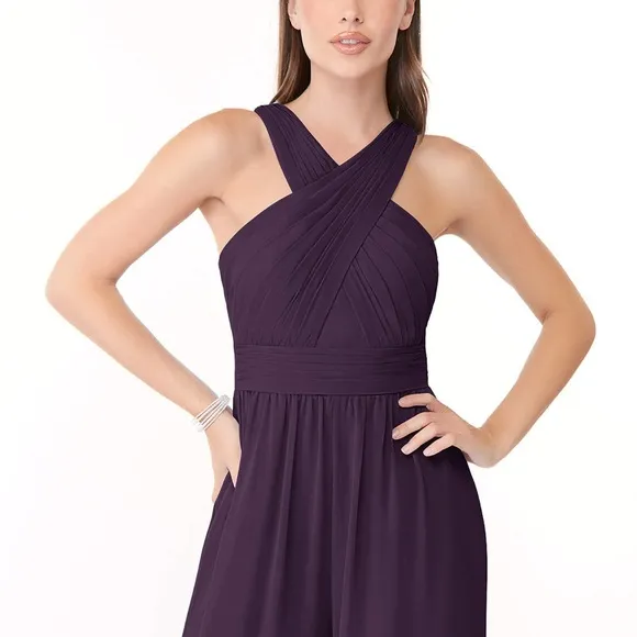 AZAZIE BERDIE Plum Halter Chiffon Jumpsuit Wedding Guest Bridal