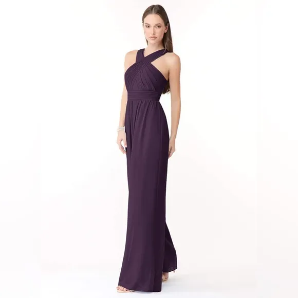 AZAZIE BERDIE Plum Halter Chiffon Jumpsuit Wedding Guest Bridal