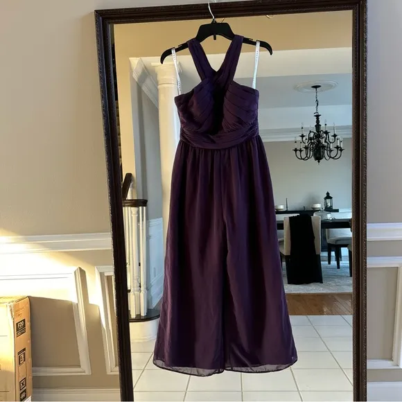 AZAZIE BERDIE Plum Halter Chiffon Jumpsuit Wedding Guest Bridal