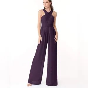 AZAZIE BERDIE Plum Halter Chiffon Jumpsuit Wedding Guest Bridal