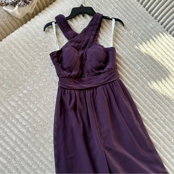 AZAZIE BERDIE Plum Halter Chiffon Jumpsuit Wedding Guest Bridal