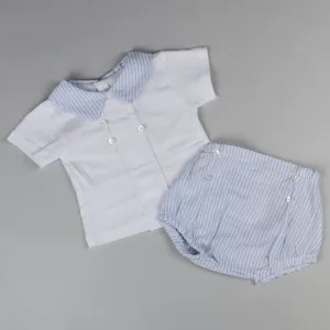 Baby Boys Blue Striped Jam Pants with White Shirt