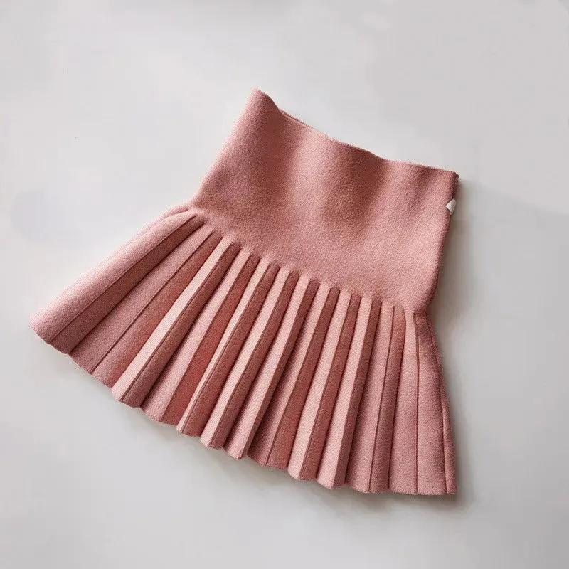 Baby Girls Pleated Skirts Infant Kids Princess High Waist Knitted Mini Tutu Skirt Children