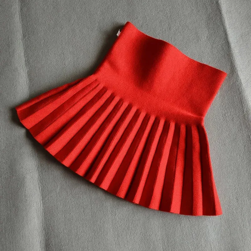 Baby Girls Pleated Skirts Infant Kids Princess High Waist Knitted Mini Tutu Skirt Children