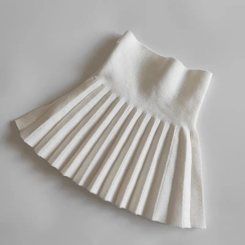 Baby Girls Pleated Skirts Infant Kids Princess High Waist Knitted Mini Tutu Skirt Children