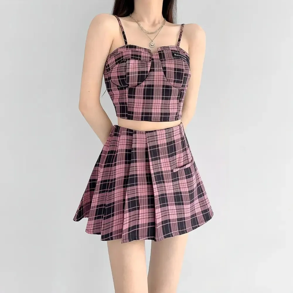 Barbiecore Aesthetic Two-Piece Set with Square Neckline and Adjustable Straps