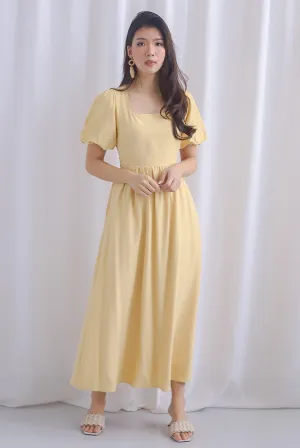 Bayleigh Puffy Sleeve Square Neckline Tie Back Dress In Custard