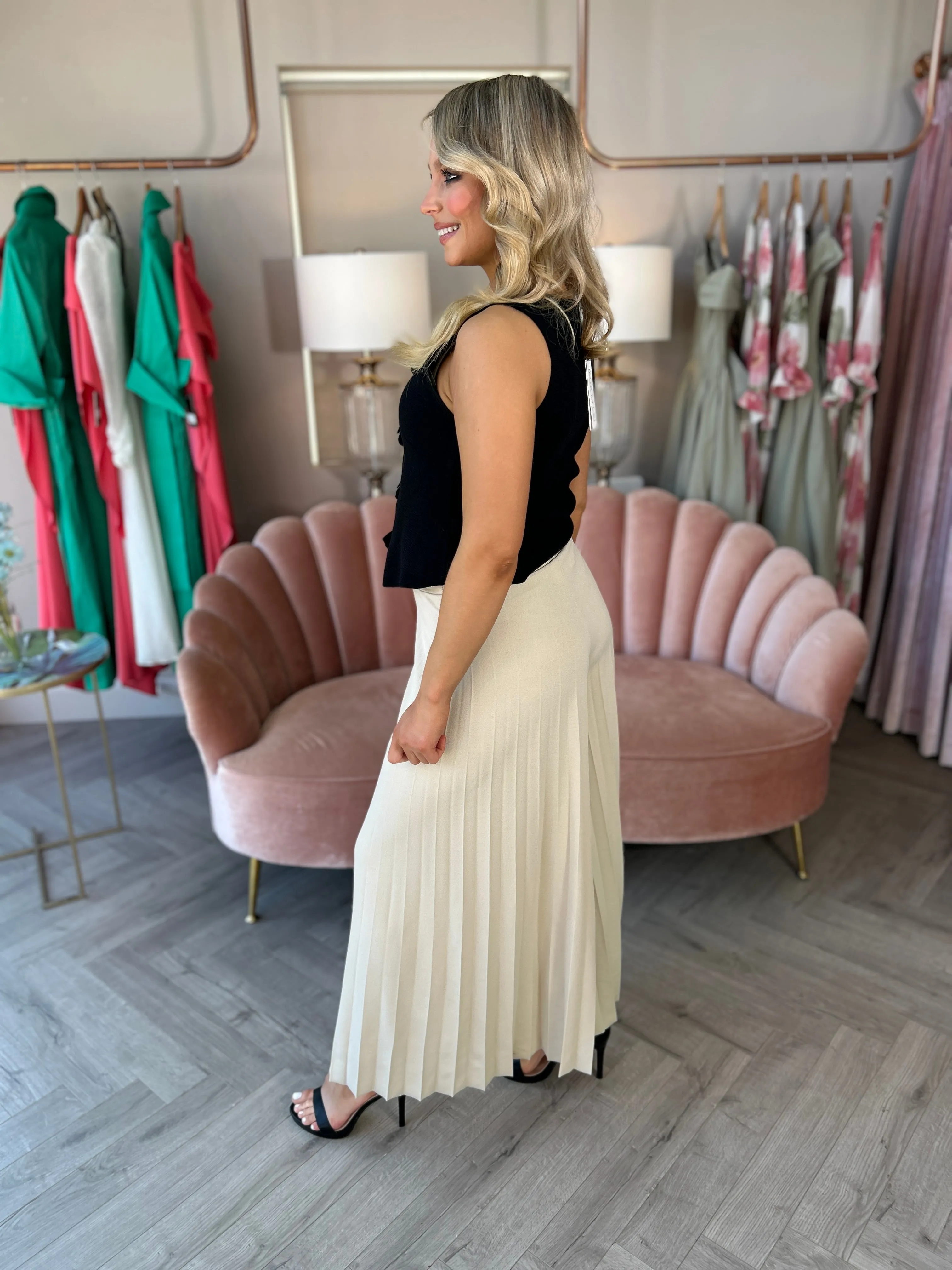 Beige Pleated Pants