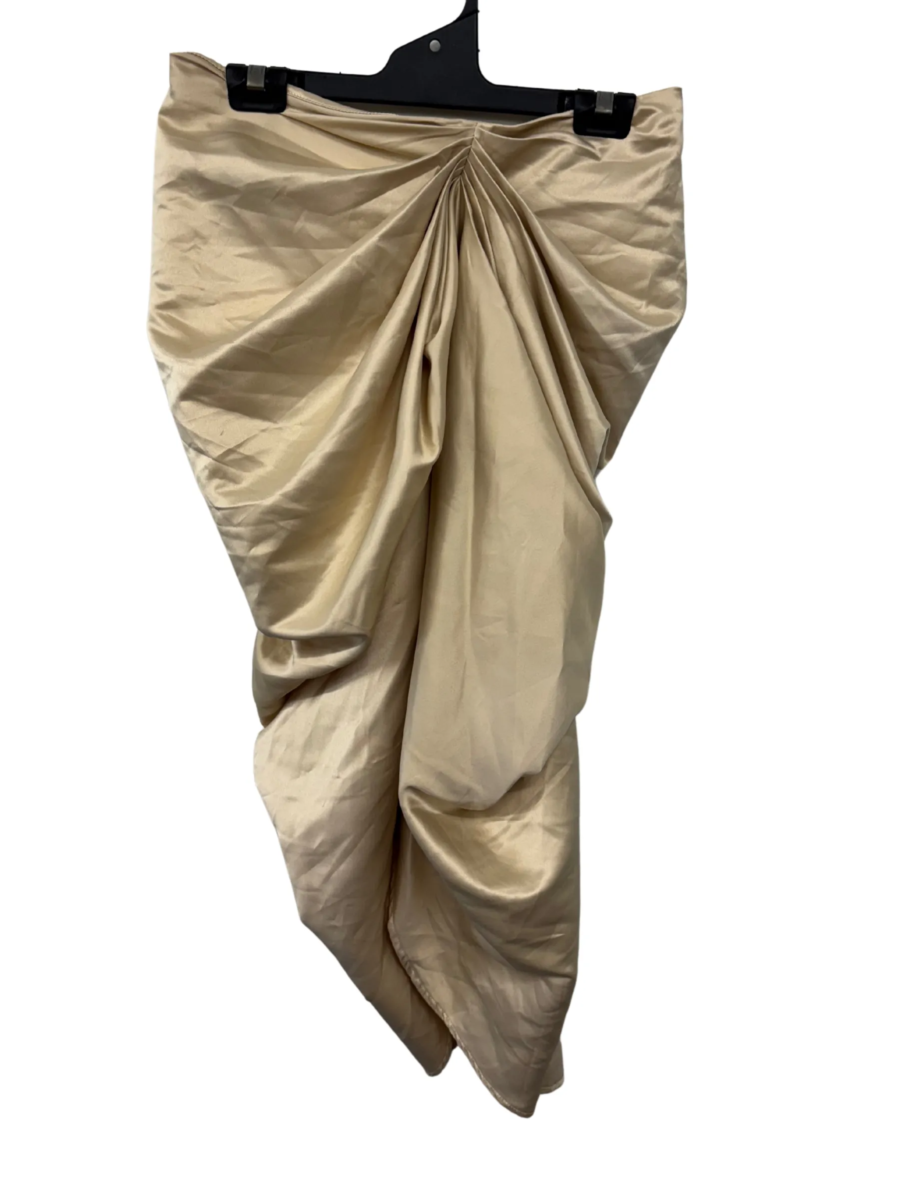 Beige Ruched Asymmetrical Midi Skirt