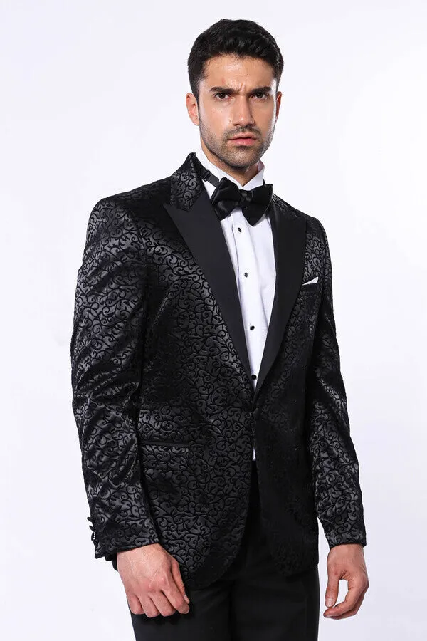 Black Floral Patterned Party Men's Blazer - Wessi