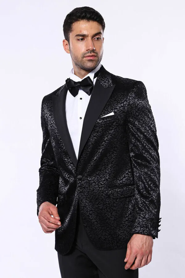 Black Floral Patterned Party Men's Blazer - Wessi