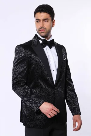 Black Floral Patterned Party Men's Blazer - Wessi