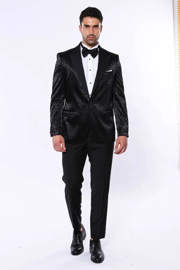 Black Floral Patterned Party Men's Blazer - Wessi