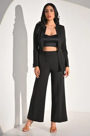 Black Lapel Pleated Blazer Set