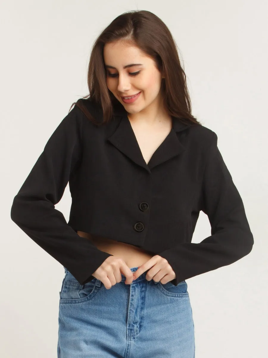 Black Solid Crop Blazer