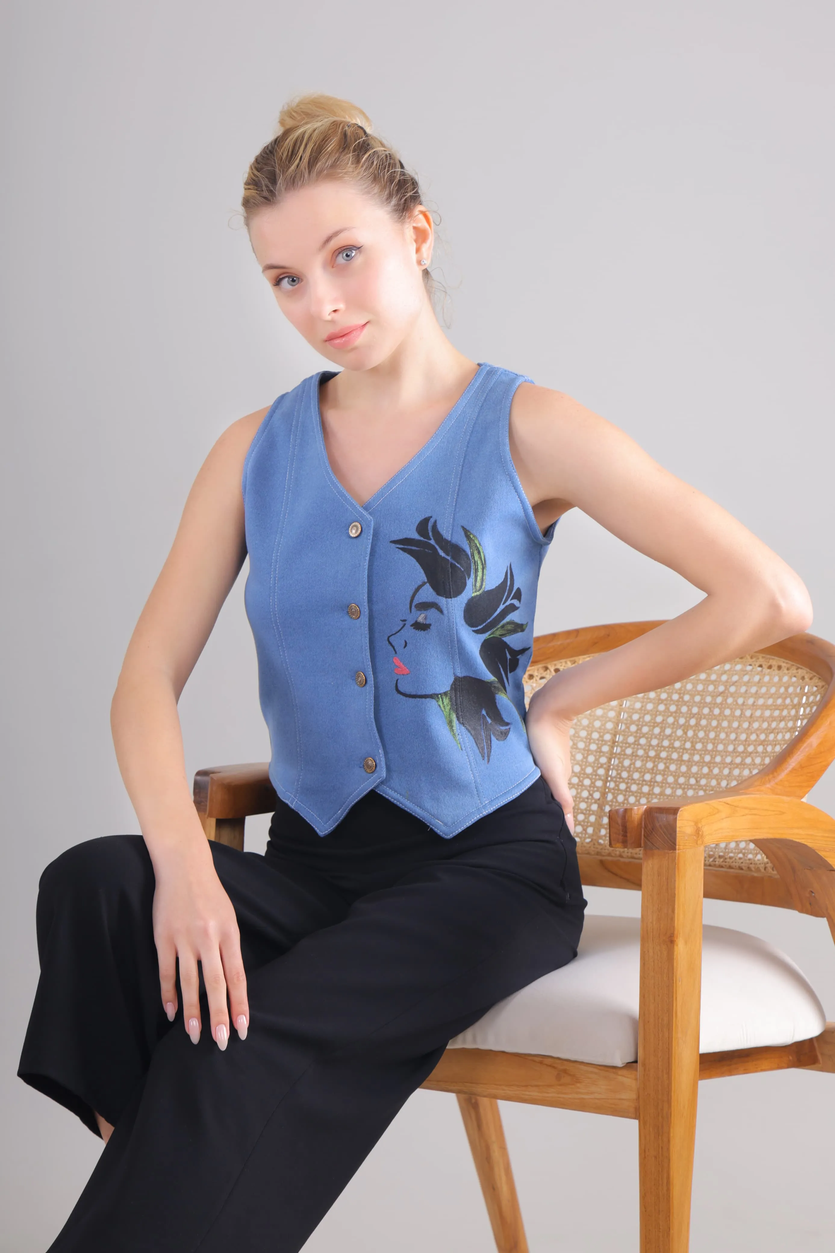 Blossom Whisper Denim Vest