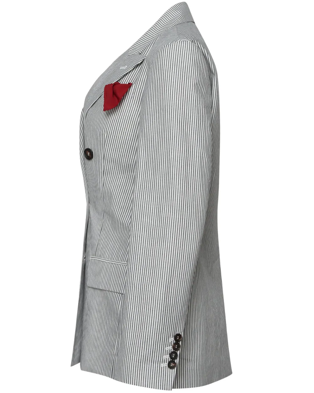 Blue and White Pinstripe Double Breasted Blazer