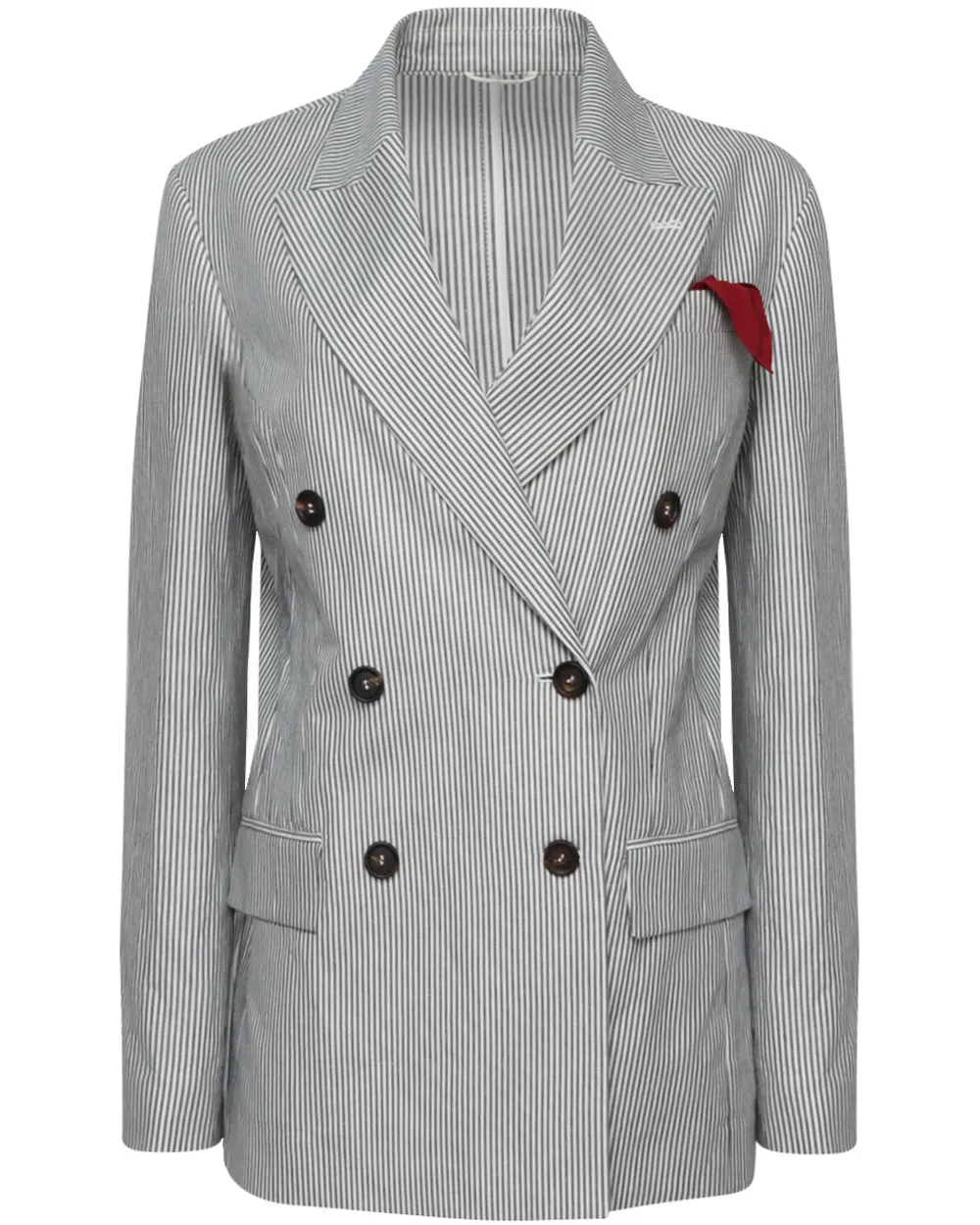 Blue and White Pinstripe Double Breasted Blazer