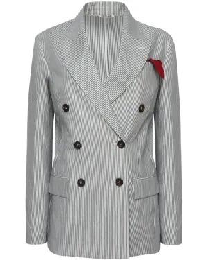 Blue and White Pinstripe Double Breasted Blazer