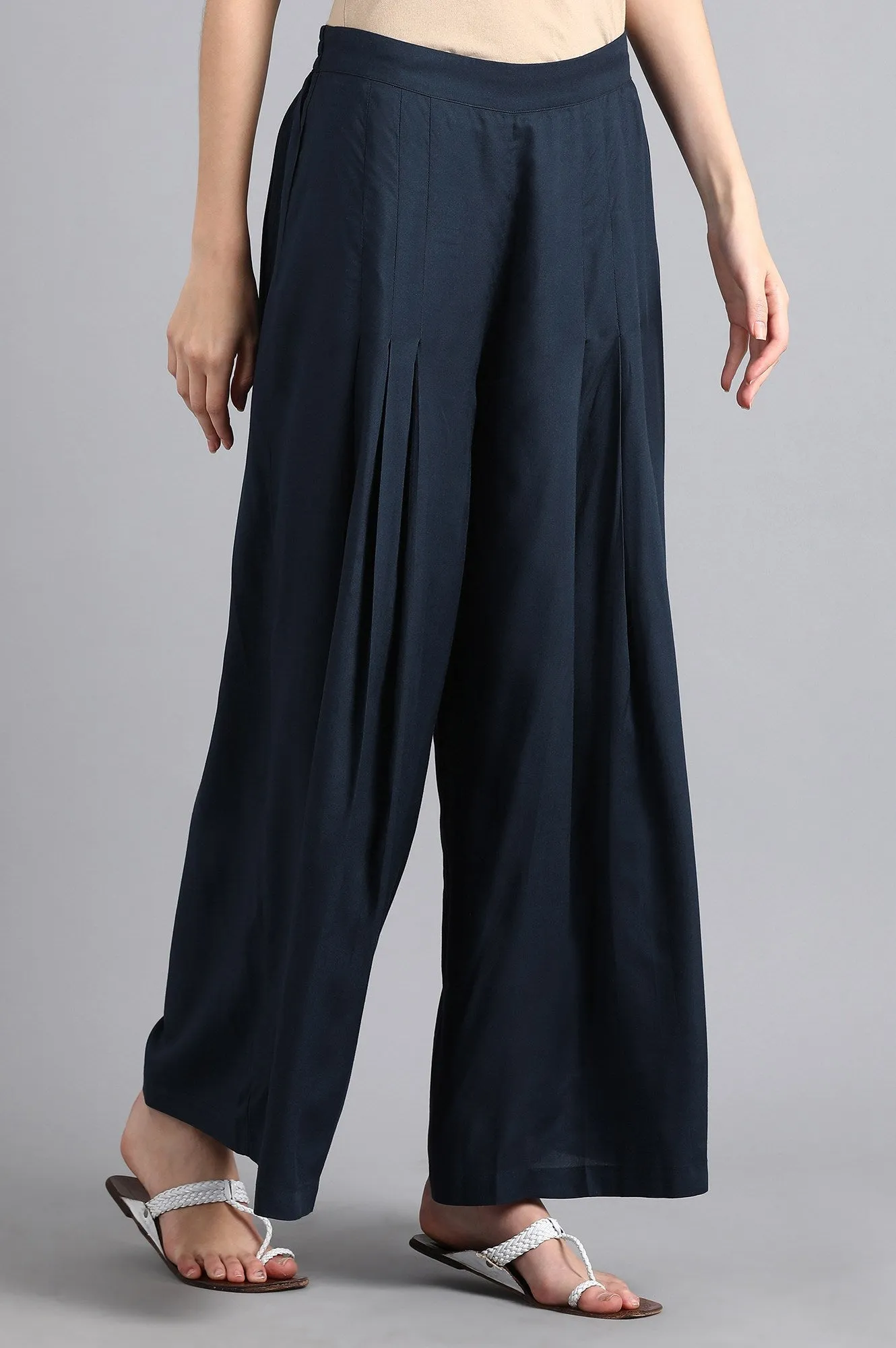 Blue Solid Parallel Pants