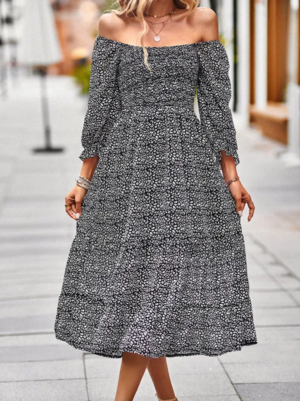 Bohemian Maxi Dress with Smocked Bodice and Puffed Sleeves