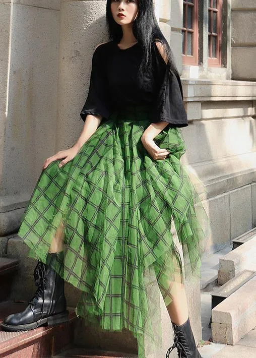 Boho Green asymmetrical design Skirt Summer
