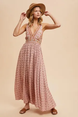 BORDER PRINT SLEEVELESS MAXI DRESS