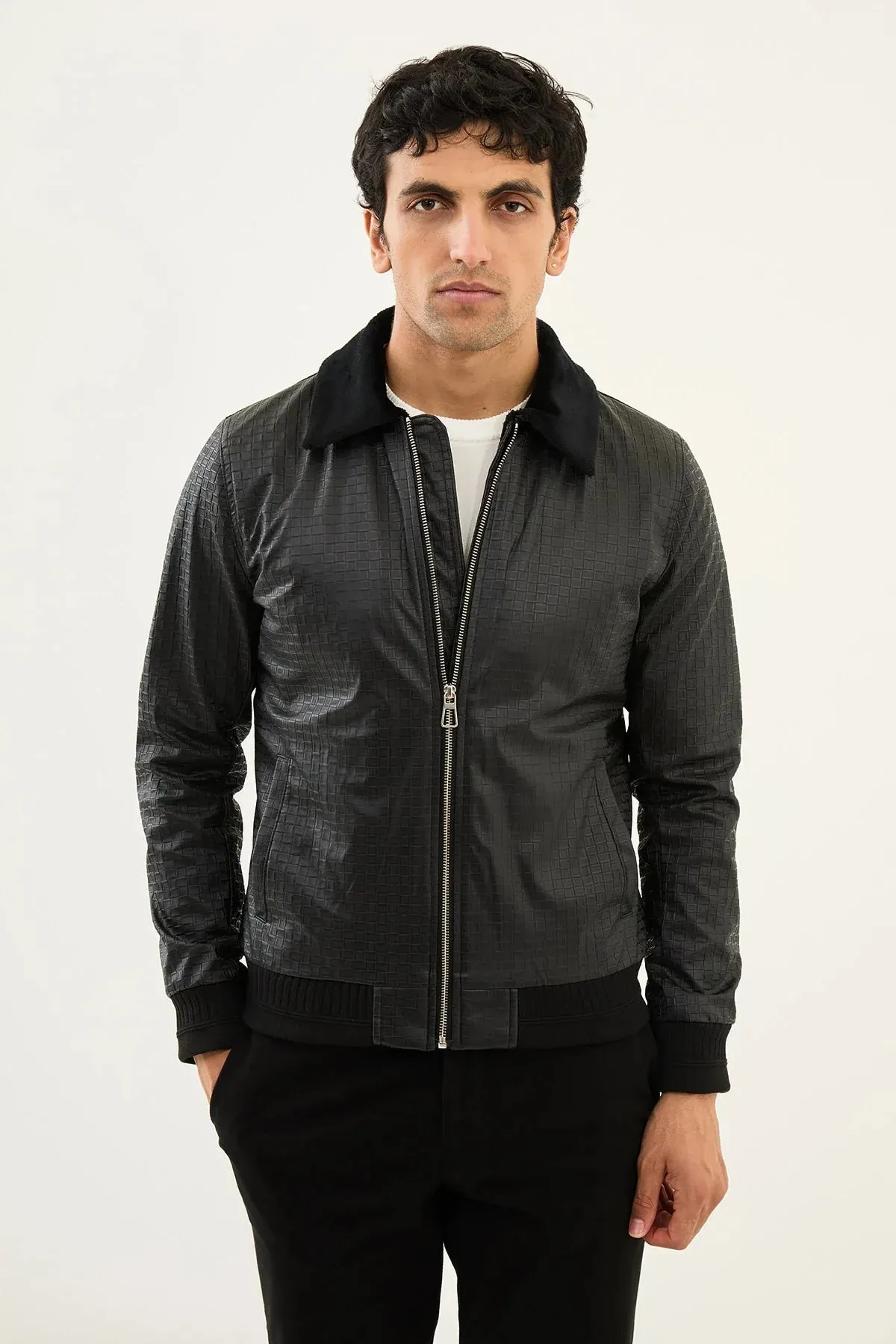 Brabion Eden Black Check Leather Jacket