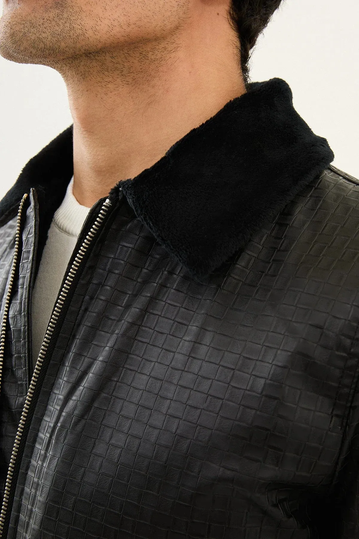 Brabion Eden Black Check Leather Jacket
