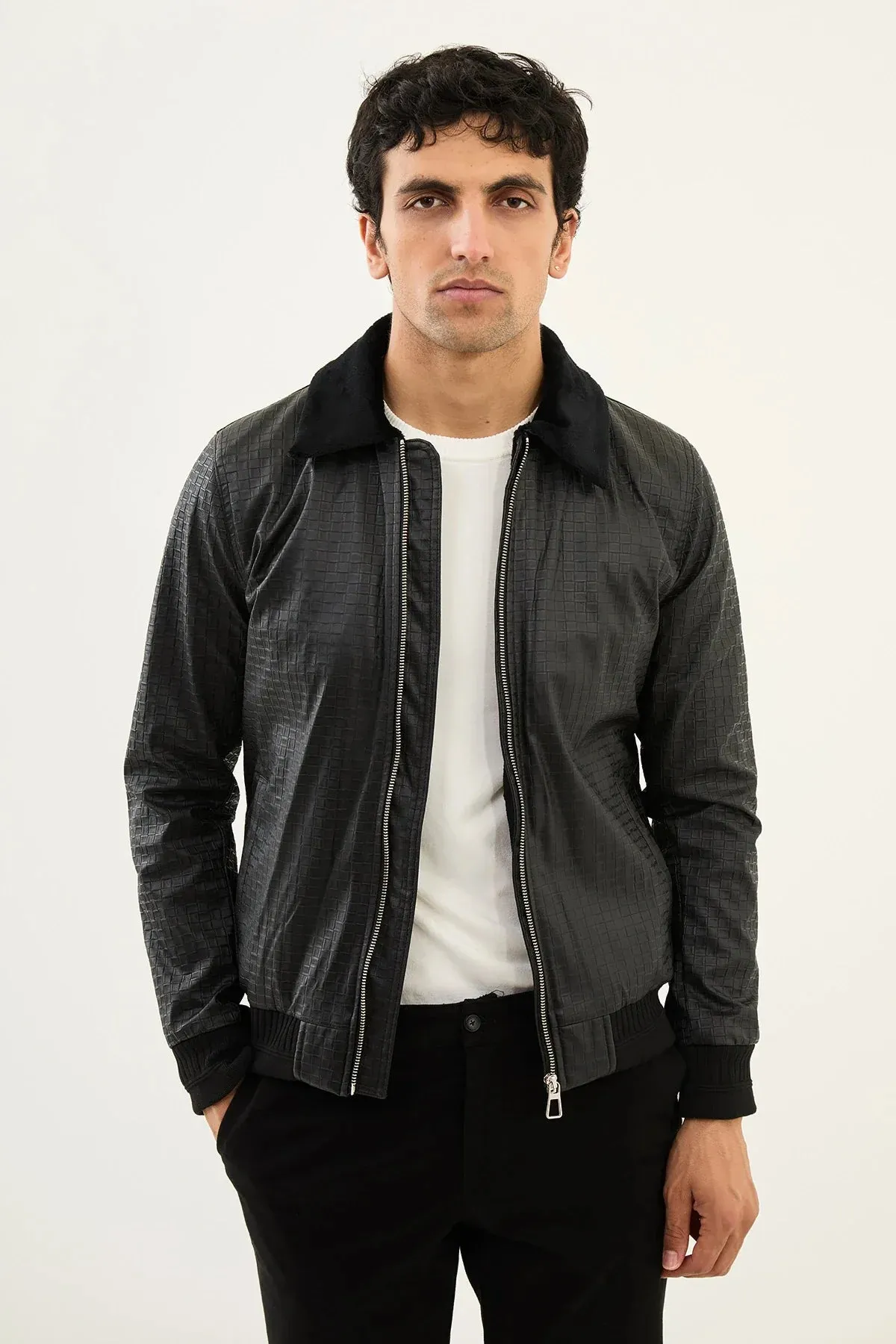 Brabion Eden Black Check Leather Jacket