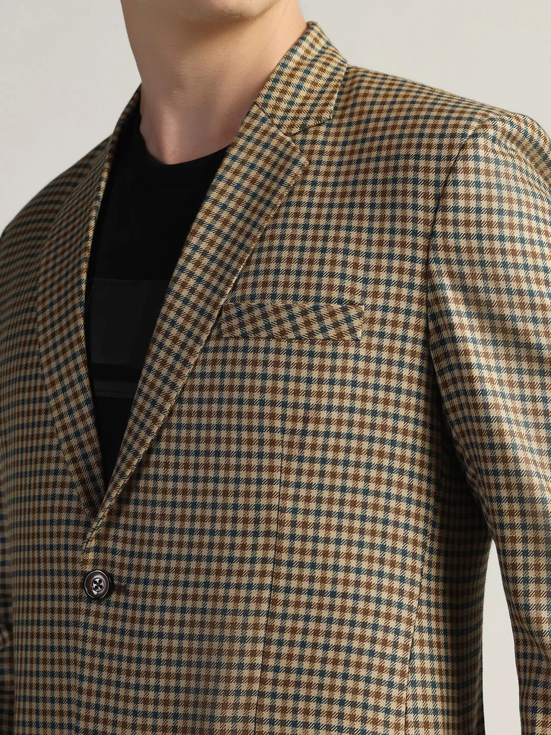 Brown Men's Checked Tweed Blazer