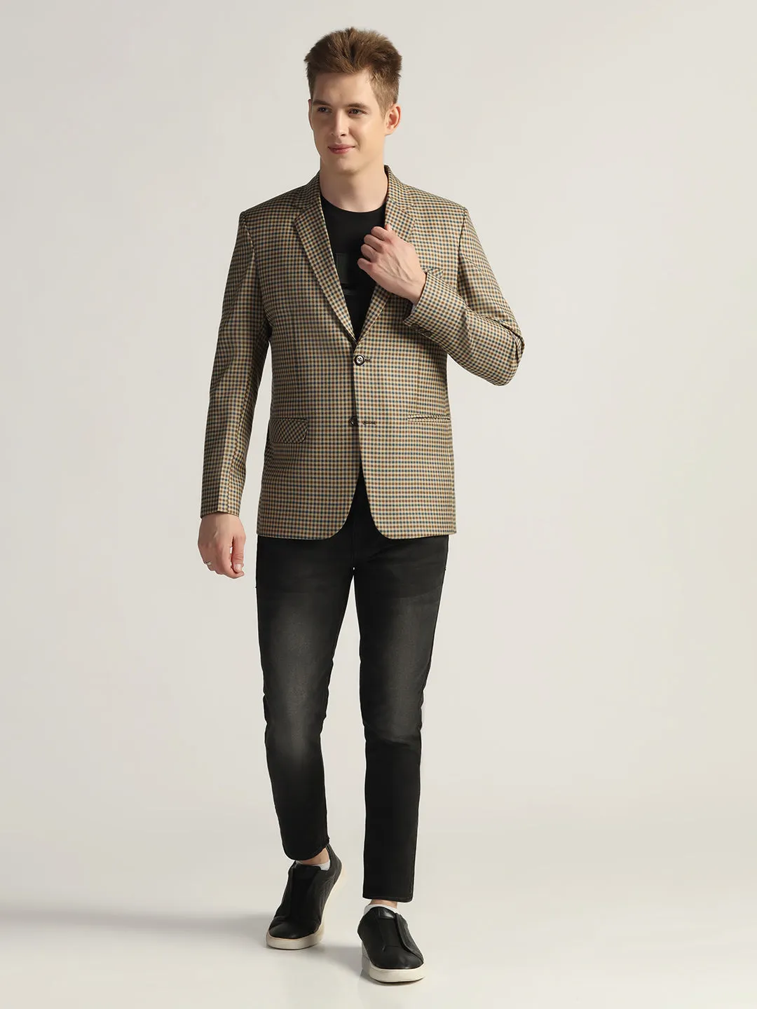 Brown Men's Checked Tweed Blazer