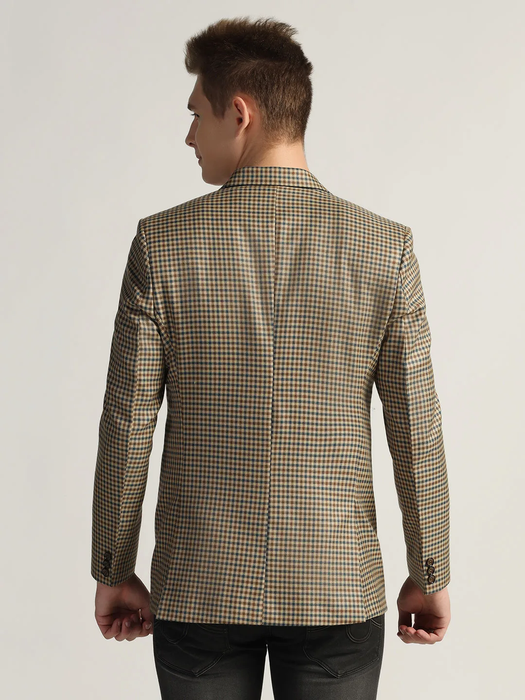 Brown Men's Checked Tweed Blazer