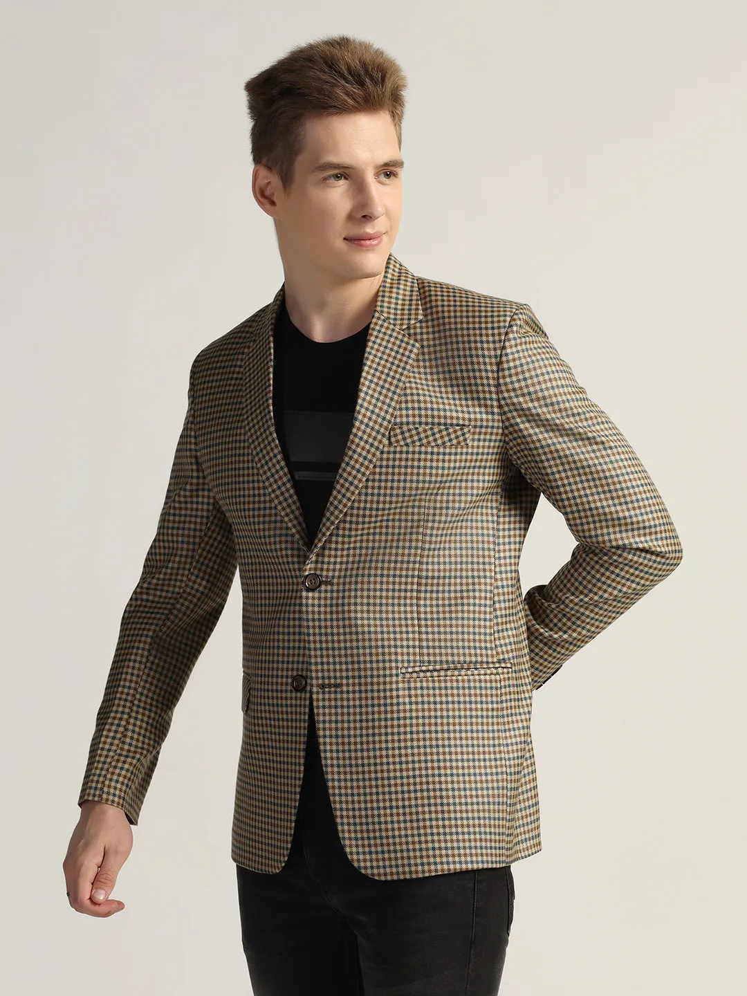 Brown Men's Checked Tweed Blazer