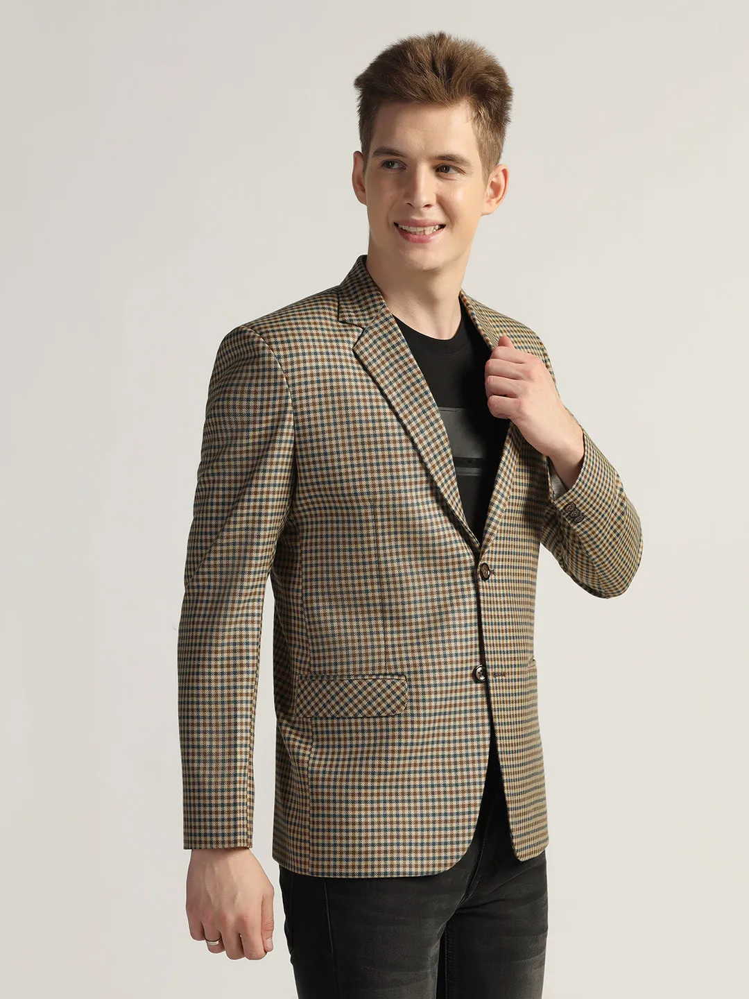 Brown Men's Checked Tweed Blazer