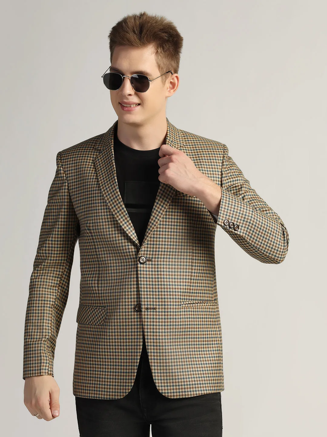 Brown Men's Checked Tweed Blazer