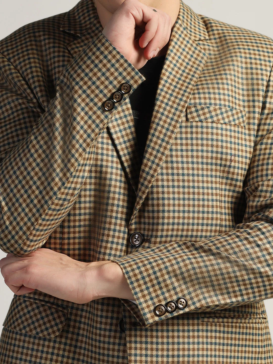 Brown Men's Checked Tweed Blazer
