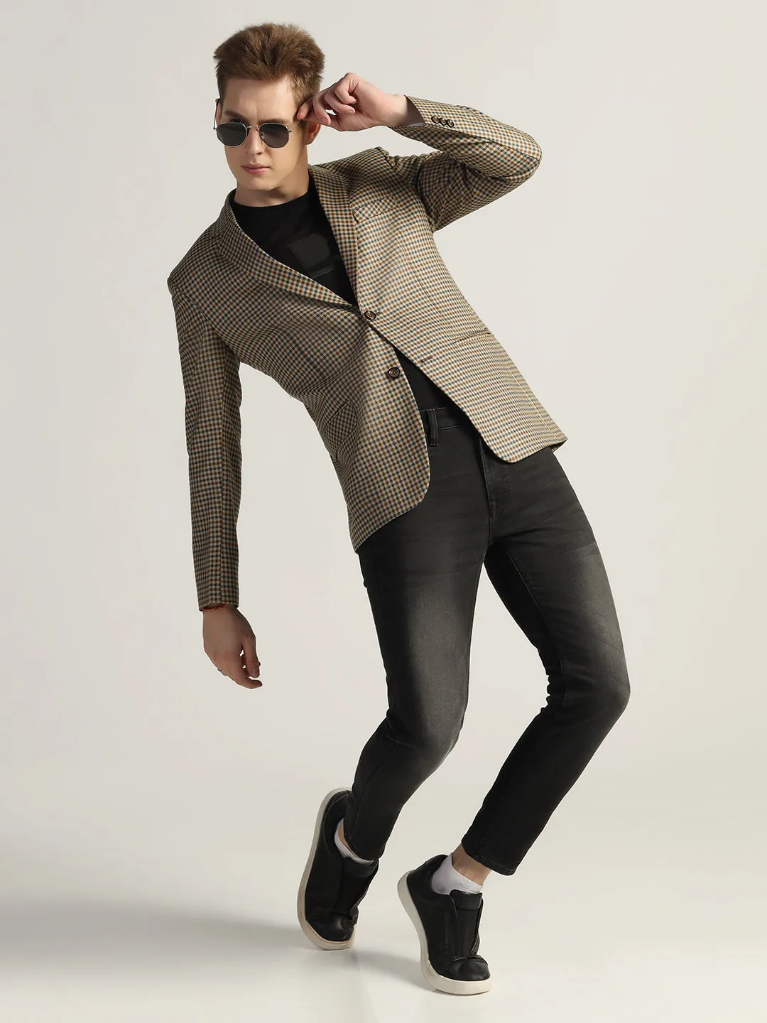 Brown Men's Checked Tweed Blazer