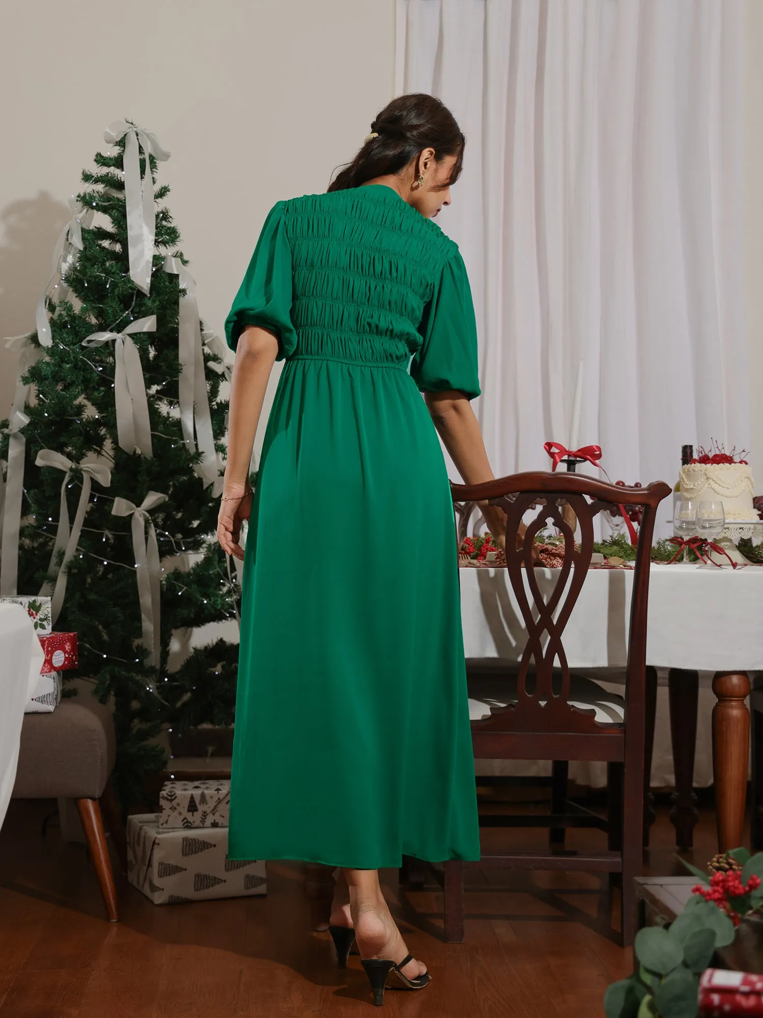 Bustier Detail Puff Sleeved Maxi Dress