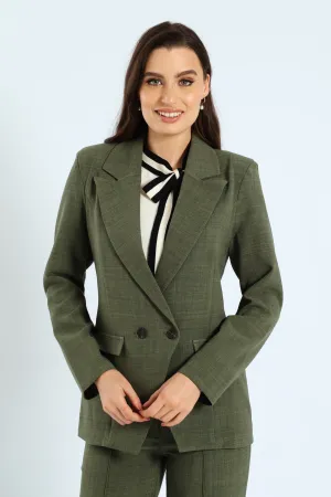 Button Linen Blend Blazer - Olive