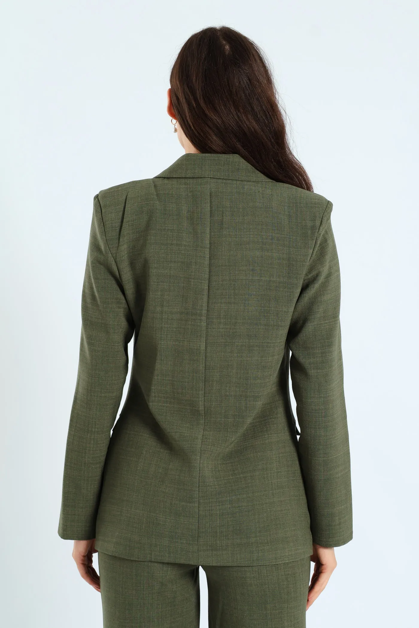 Button Linen Blend Blazer - Olive