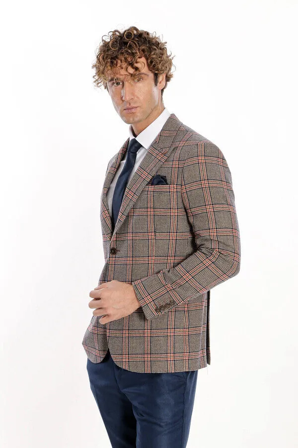 Checked Navy Blue Men Blazer - Wessi