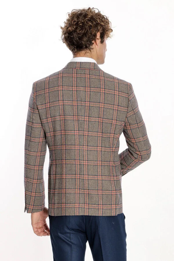 Checked Navy Blue Men Blazer - Wessi