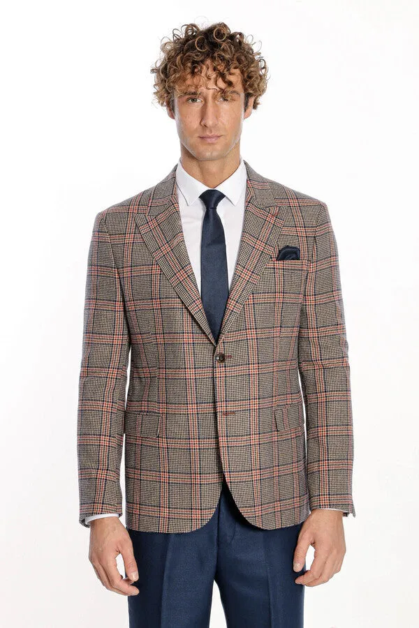 Checked Navy Blue Men Blazer - Wessi