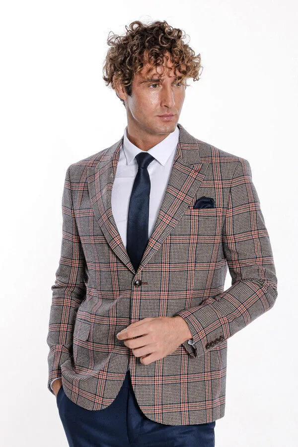 Checked Navy Blue Men Blazer - Wessi
